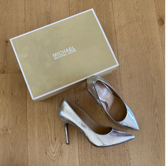 Michael Kors - Amara Metallic Snake Embossed Leather Pumps in Silver - Picture 1 of 10